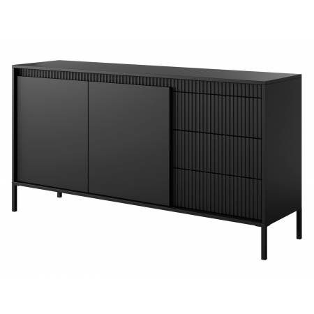 Komoda ryflowana 150 cm 2-drzwiowa z szufladami SONEO czarna